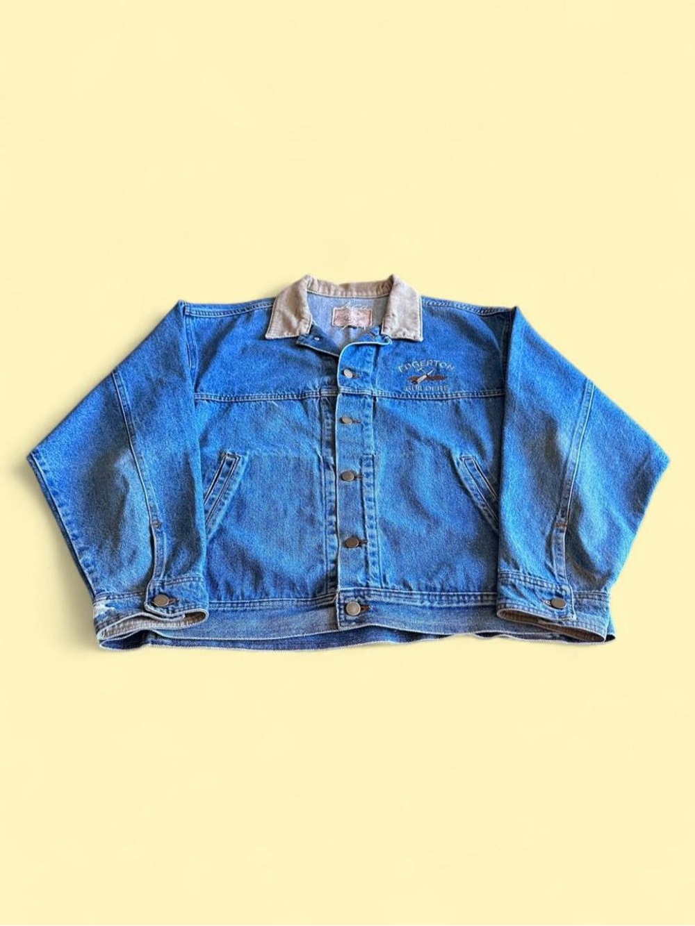Vintage Denim Jacket Corduroy Collar Faded Blue Men’s L Builder Workwear